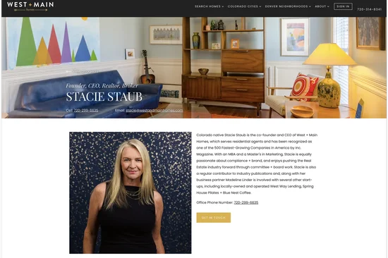 Agent profile page of Stacie Staub, Founder and CEO of West + Main. 