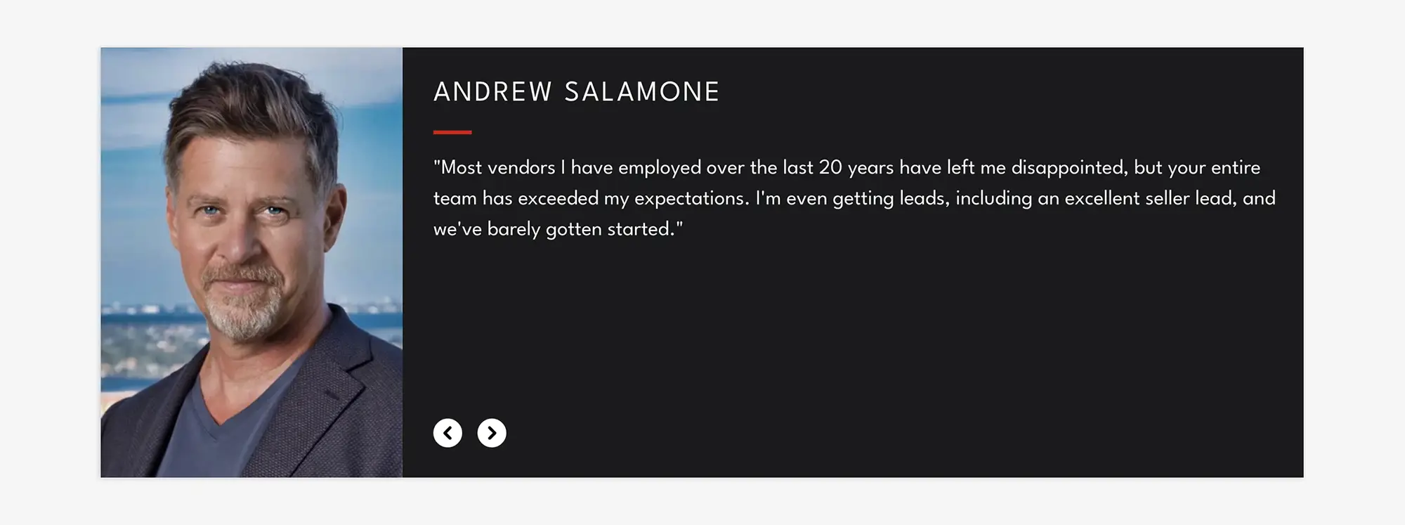 Andrew Salamone  of the Salamone Group giving a vendor testimonial.