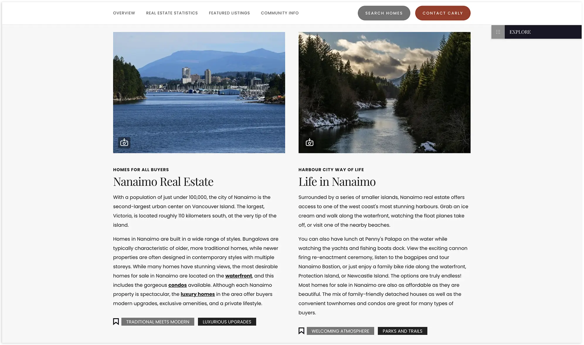 Blog posts and tags on Nanaimo community page.