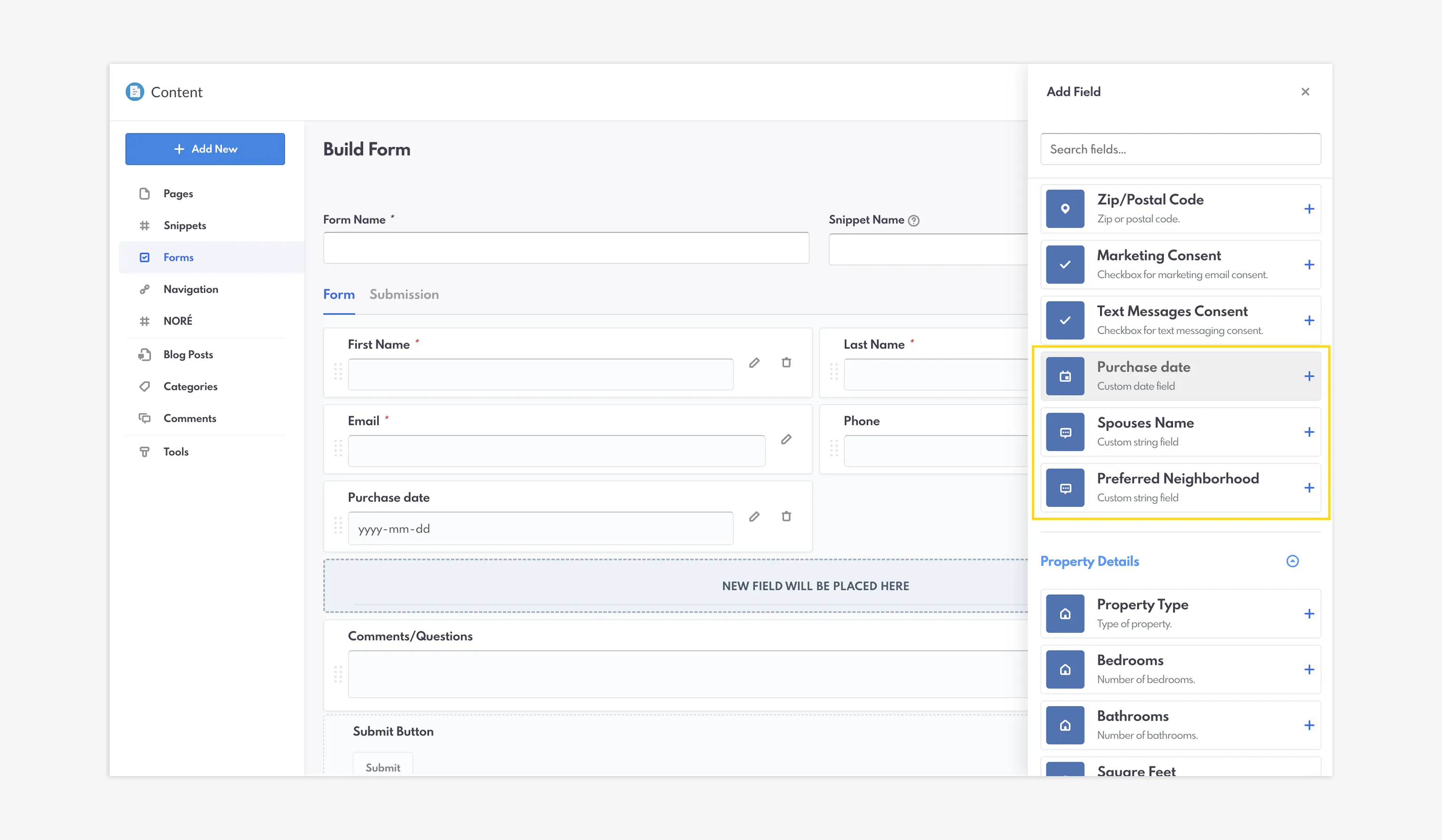 Mapping Custom Fields to a Form
