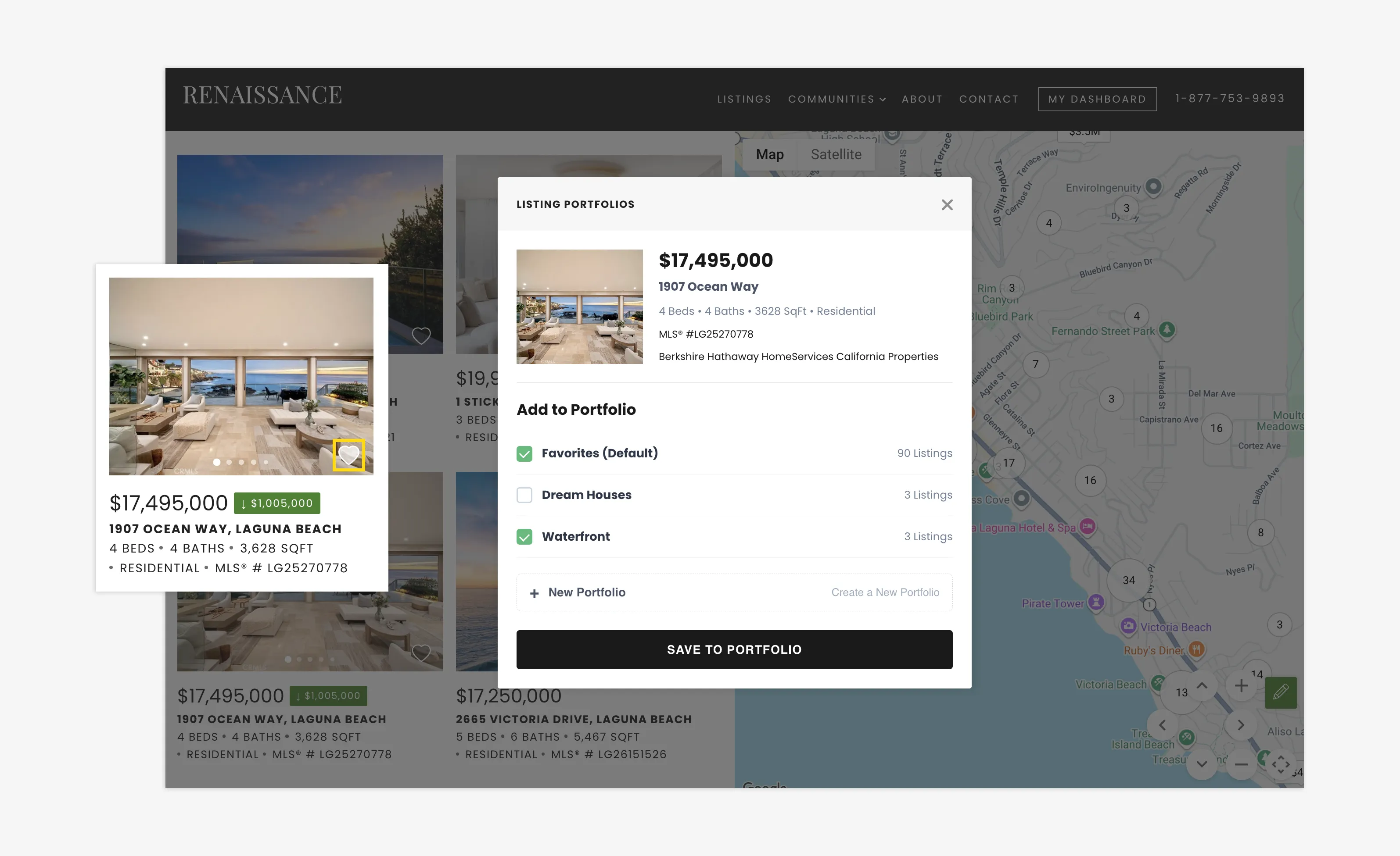 Using the heart icon to add listing to portfolio