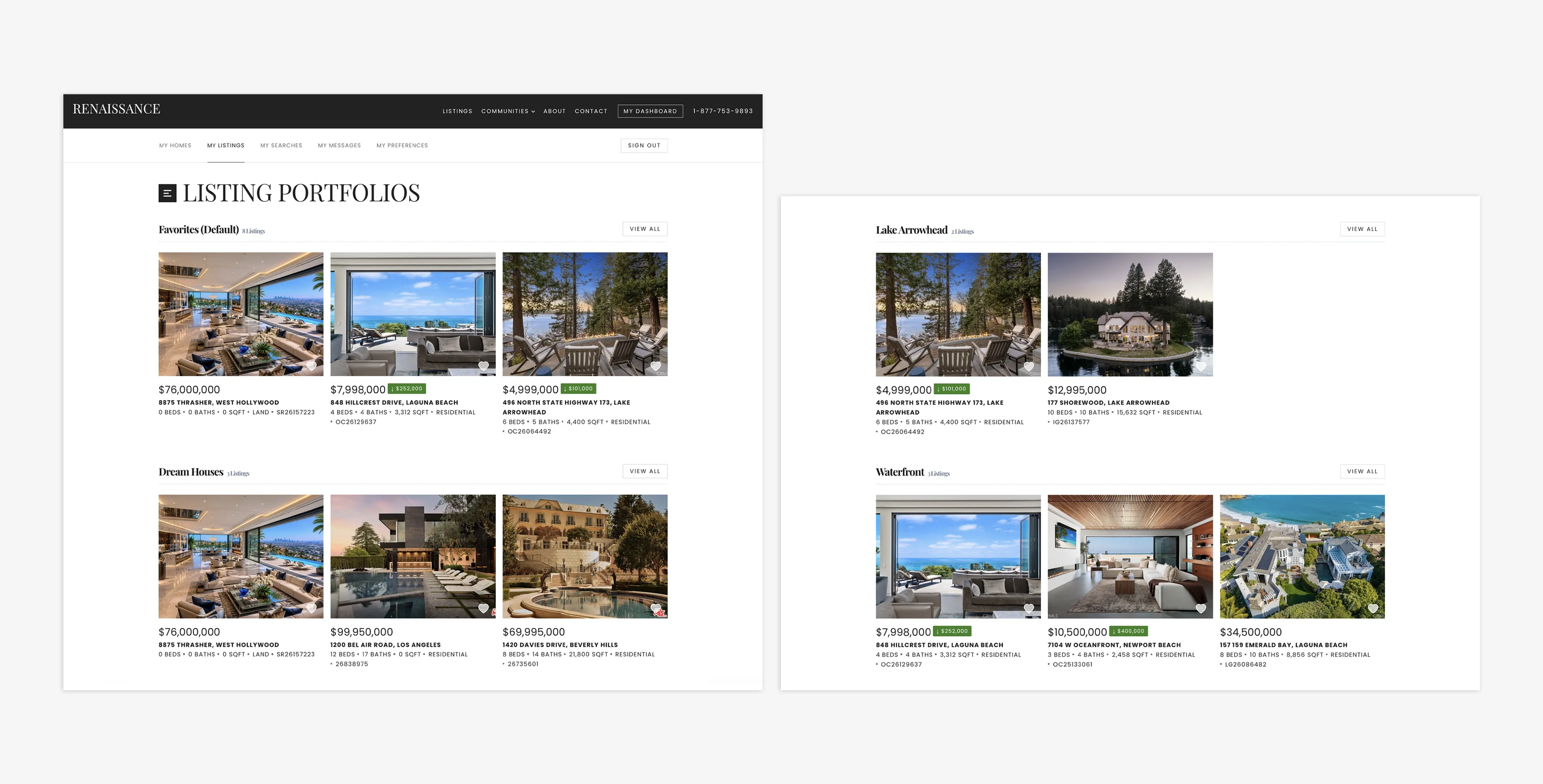 Portfolios in My Listings in Dashboard