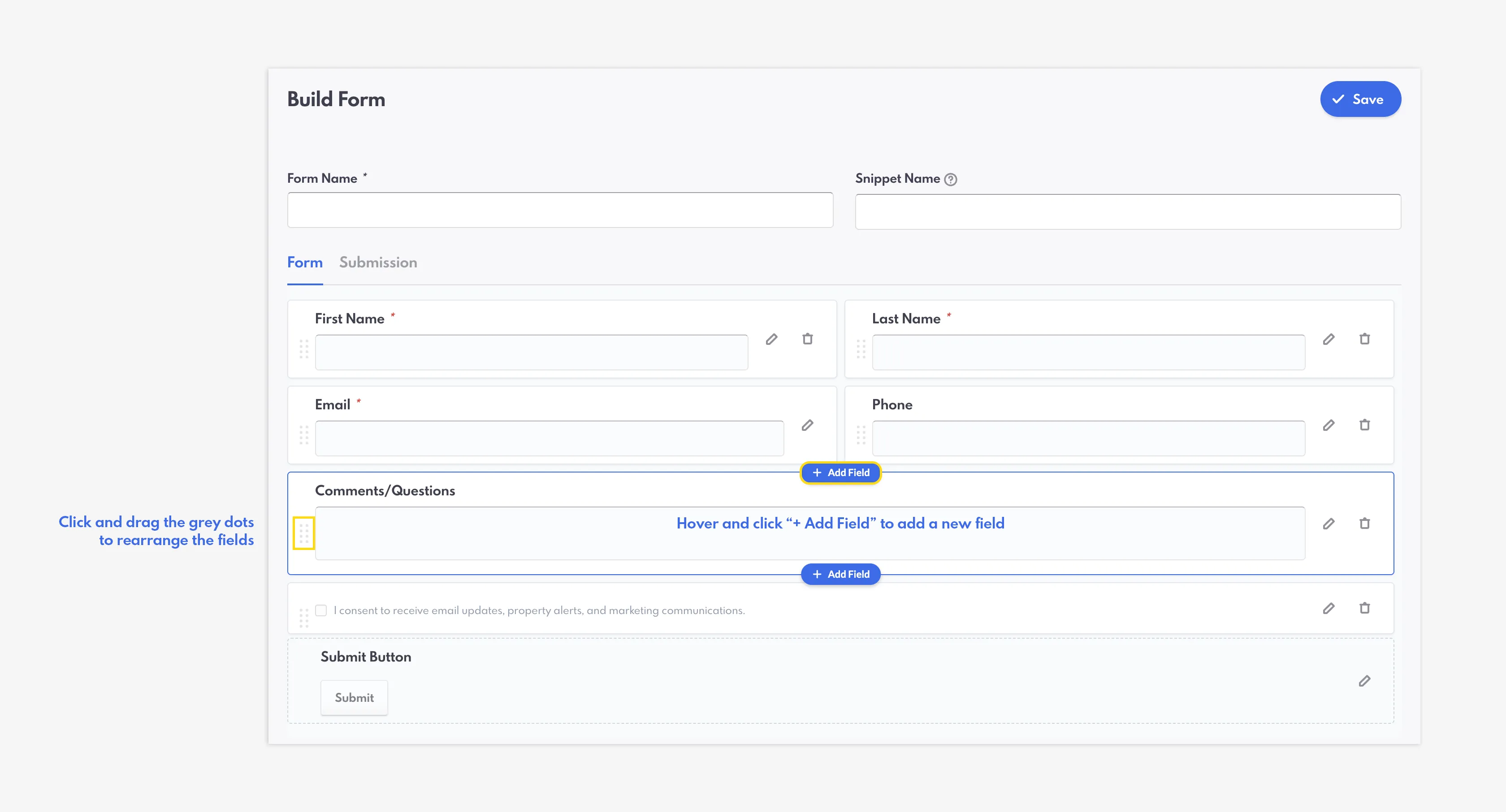 Adding new fields to a Form