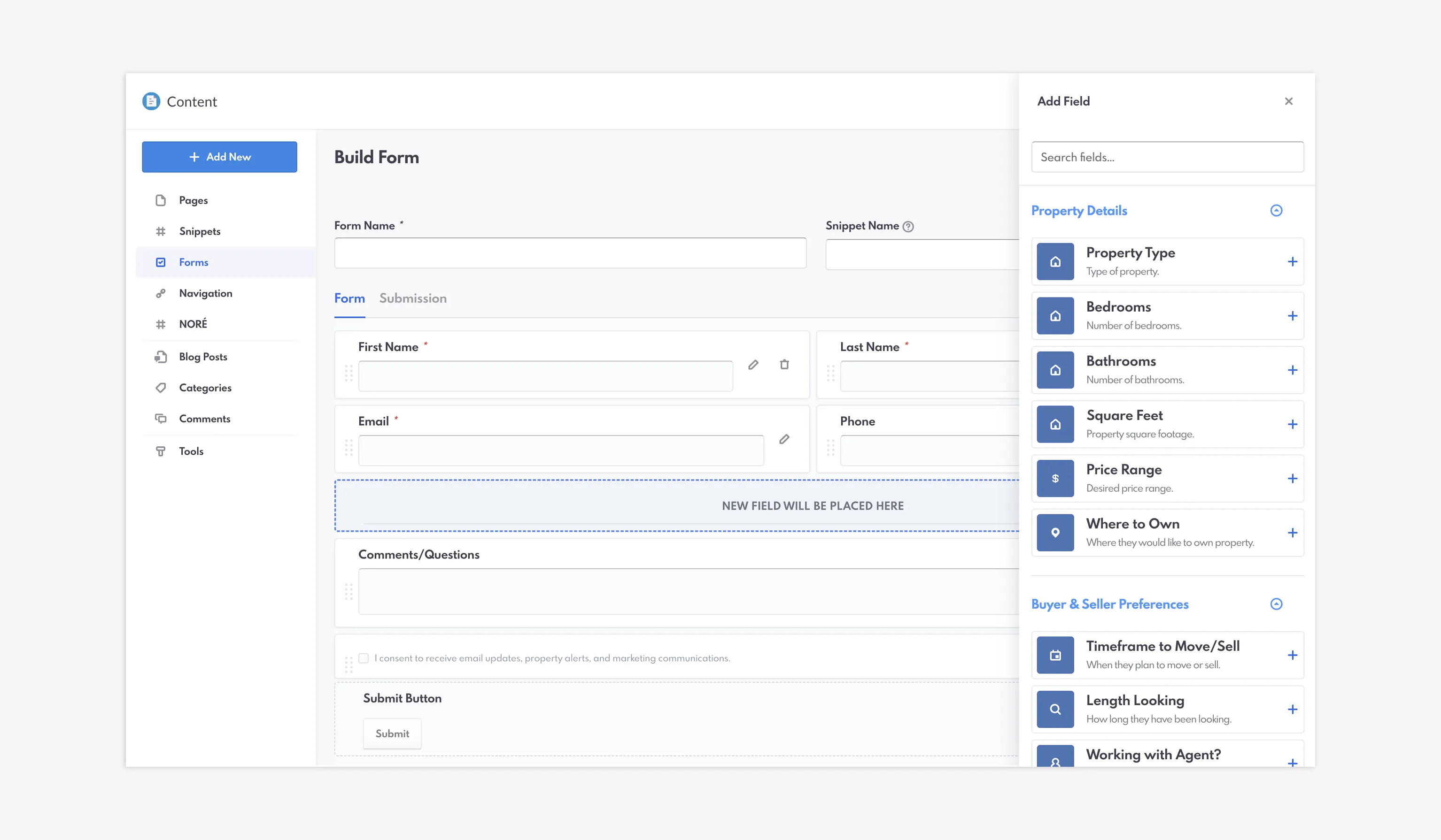 New Form Builder with Add Field flyout