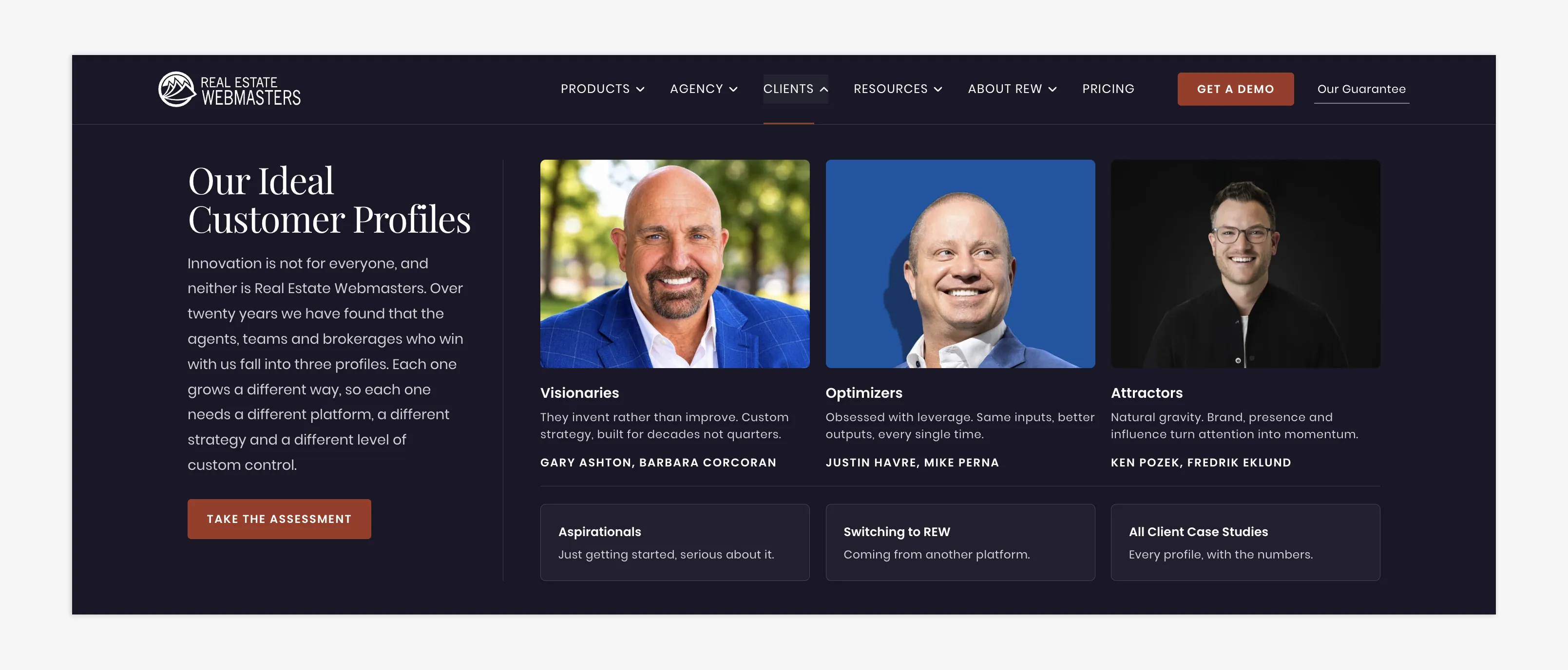 REW Website - Ideal Customer Profiles in Clients tab of navigation