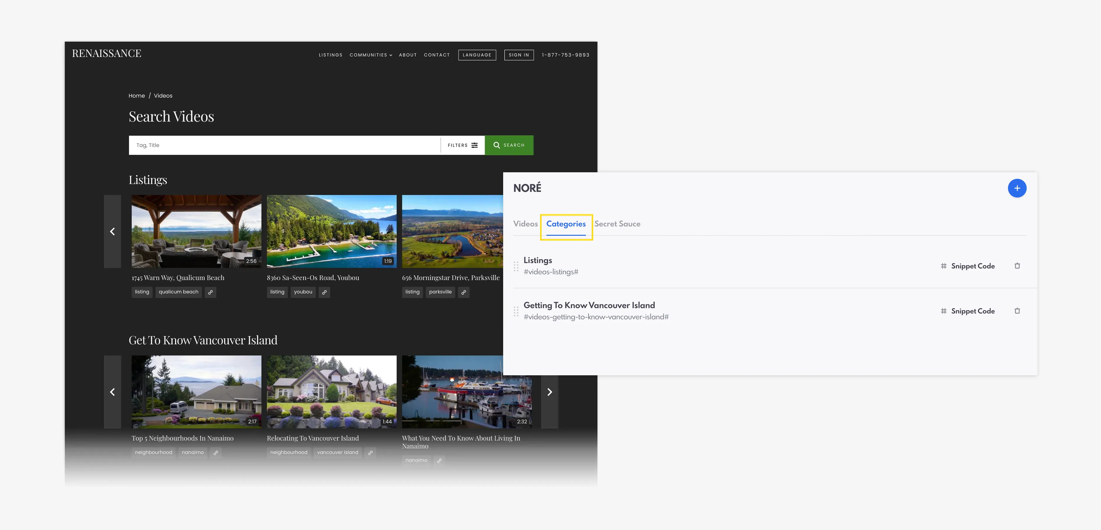 NORÉ Video Page & Categories