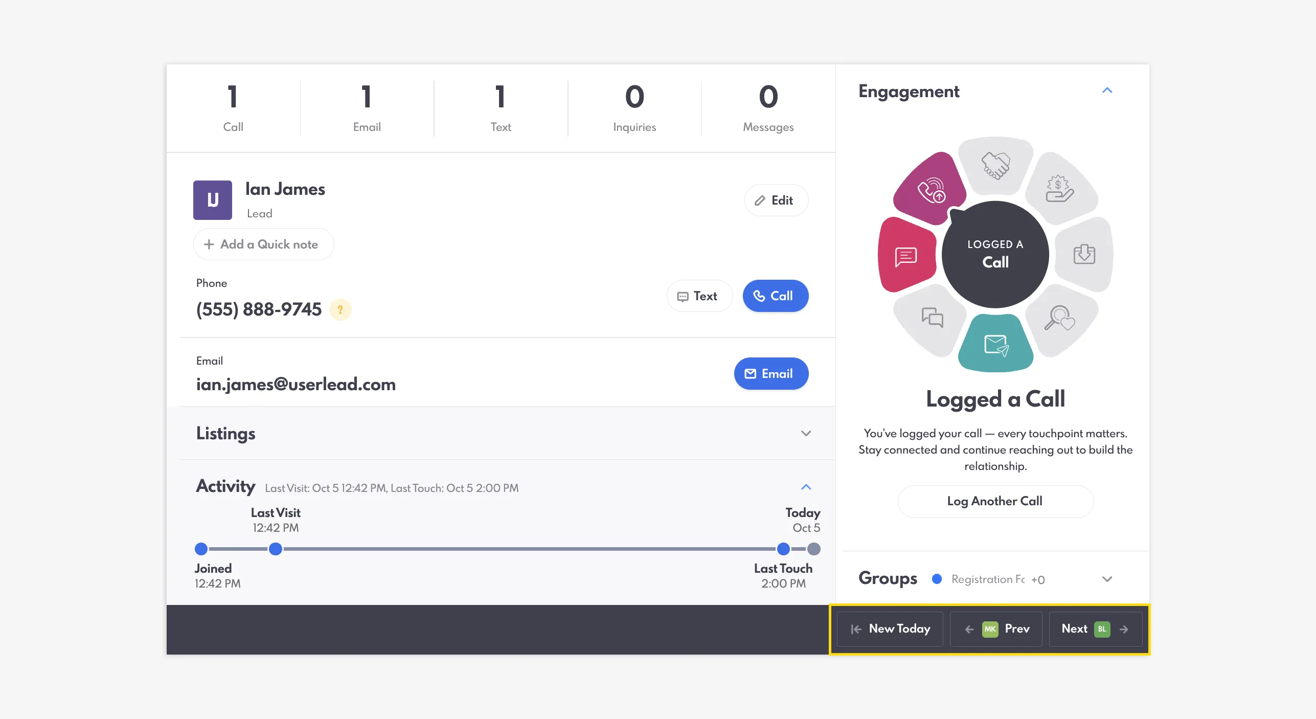 Next and Previous buttons on Lead Details page
