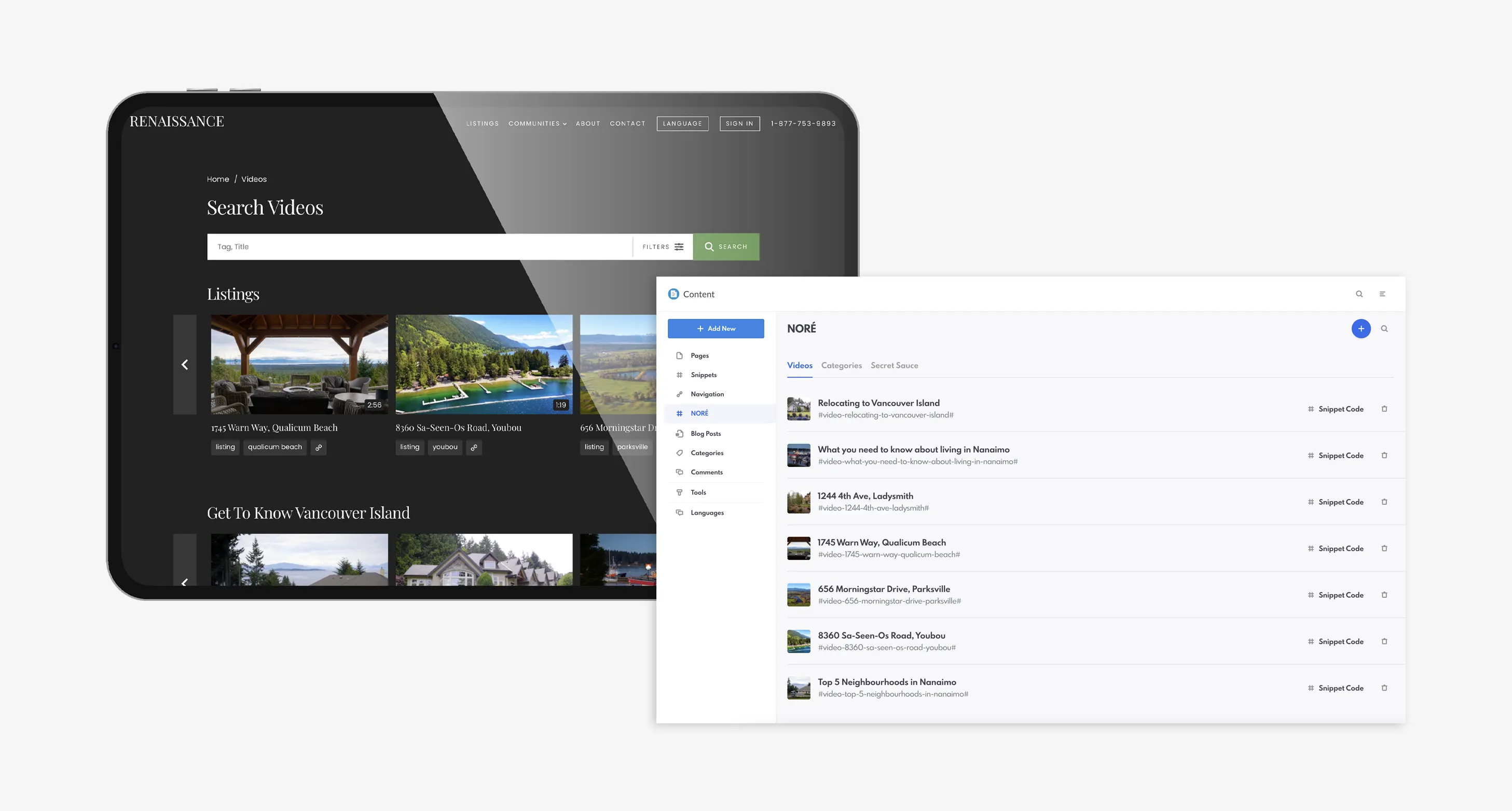 NOR&Eacute; videos page and backend settings