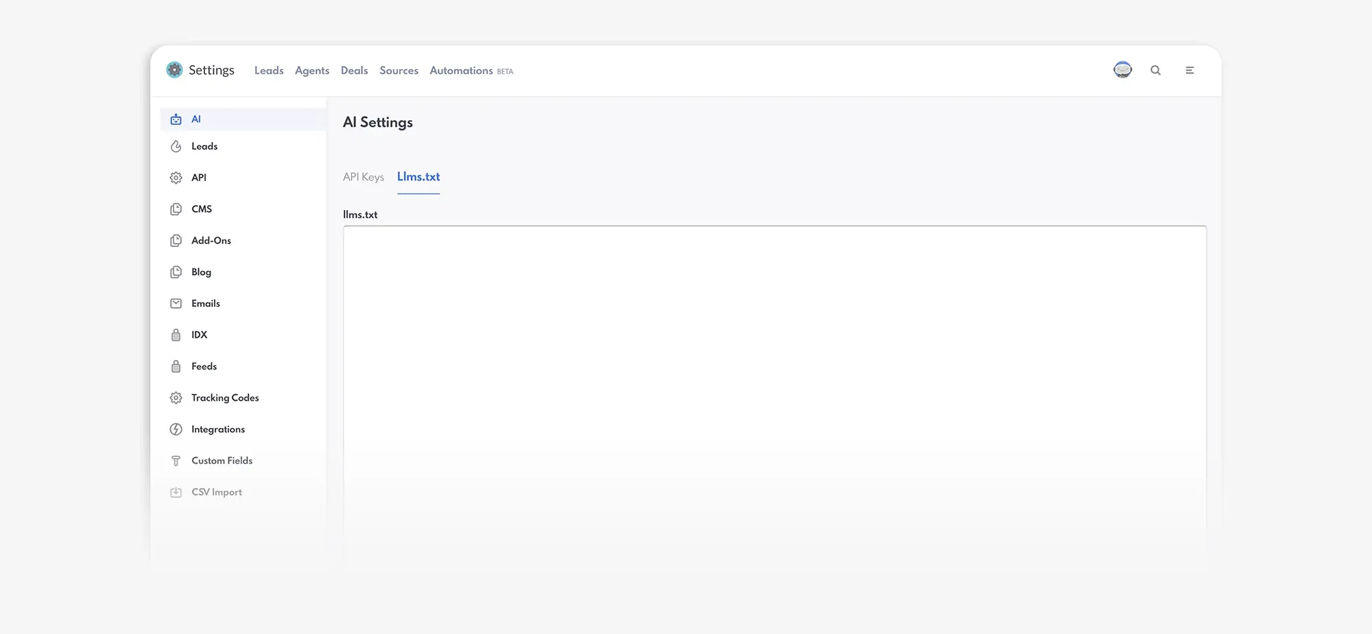 llms.txt files in the REW CRM