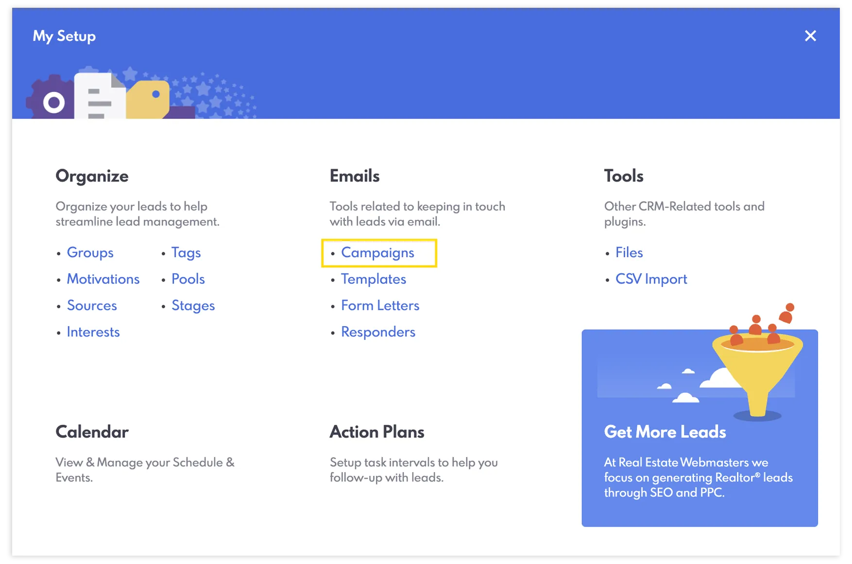 “Campanhas” em “E-mails”.