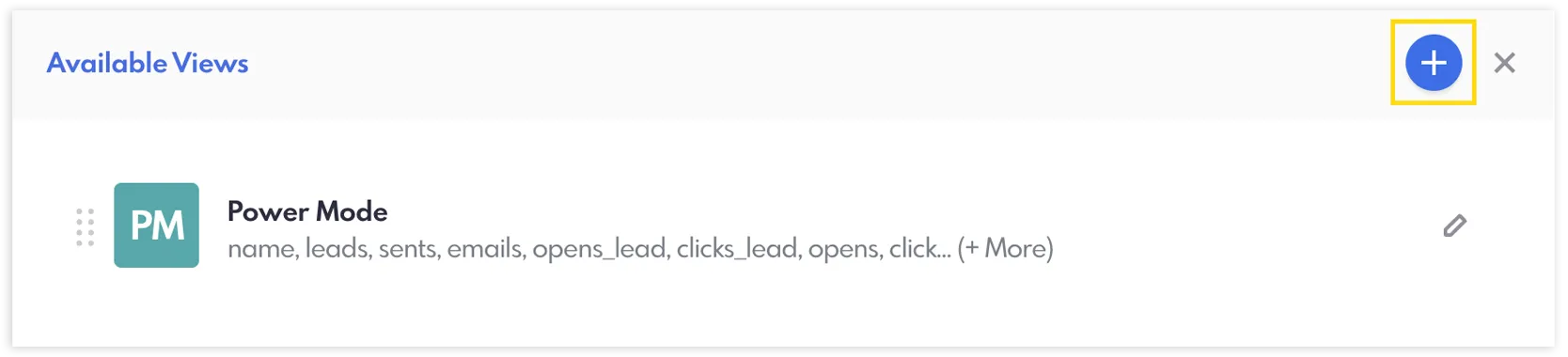 + botão para visualizações personalizadas.