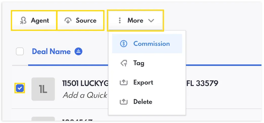 More dropdown options on Deals View.