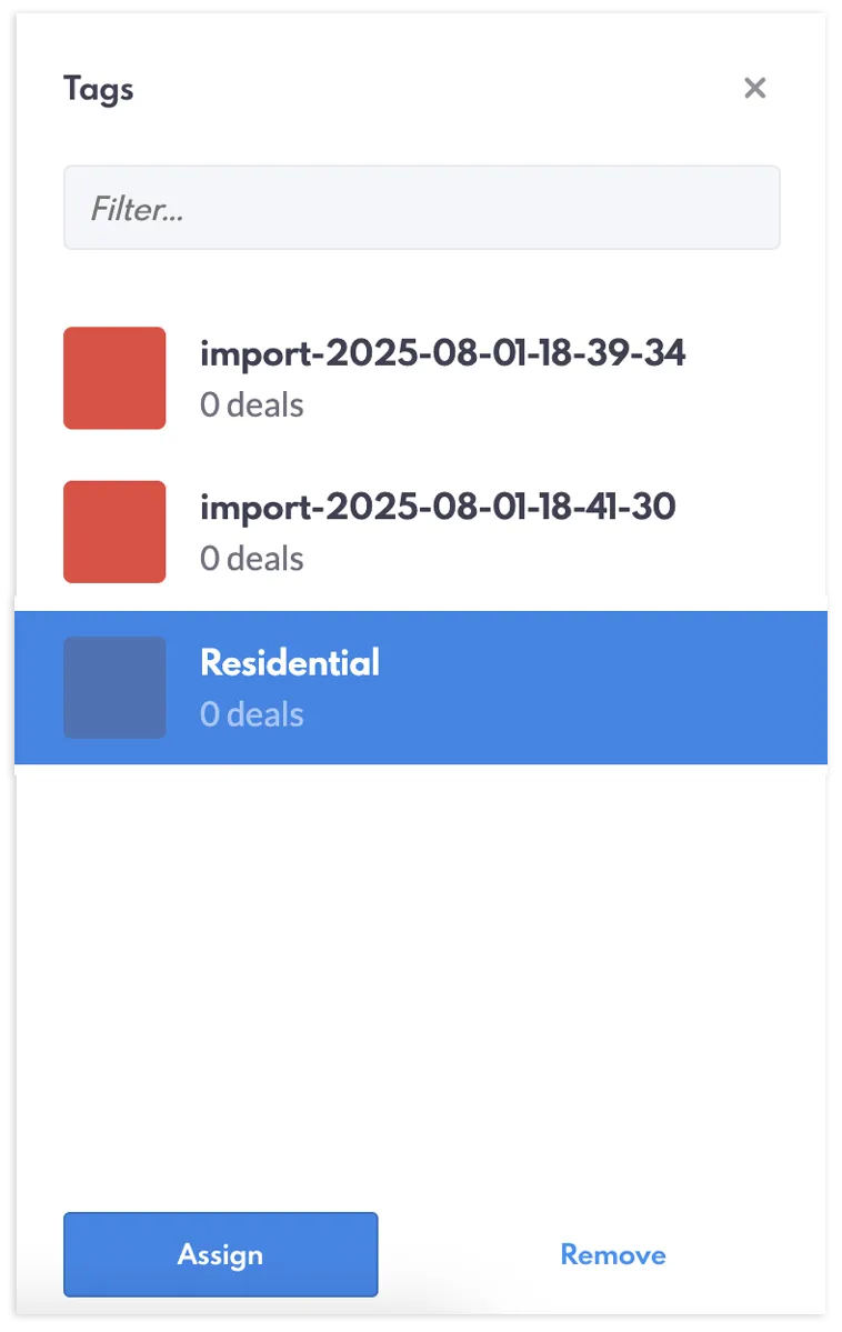 List of tags available.