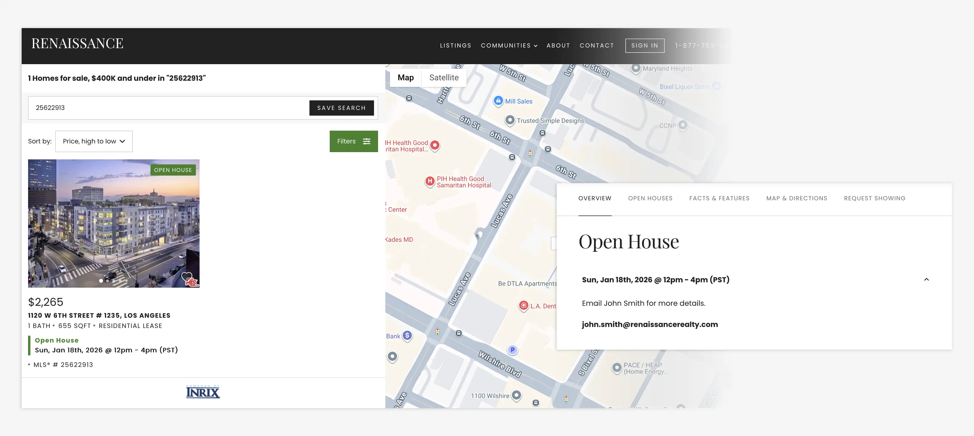 Exemplos de informações de open house na listagem e na página IDX.