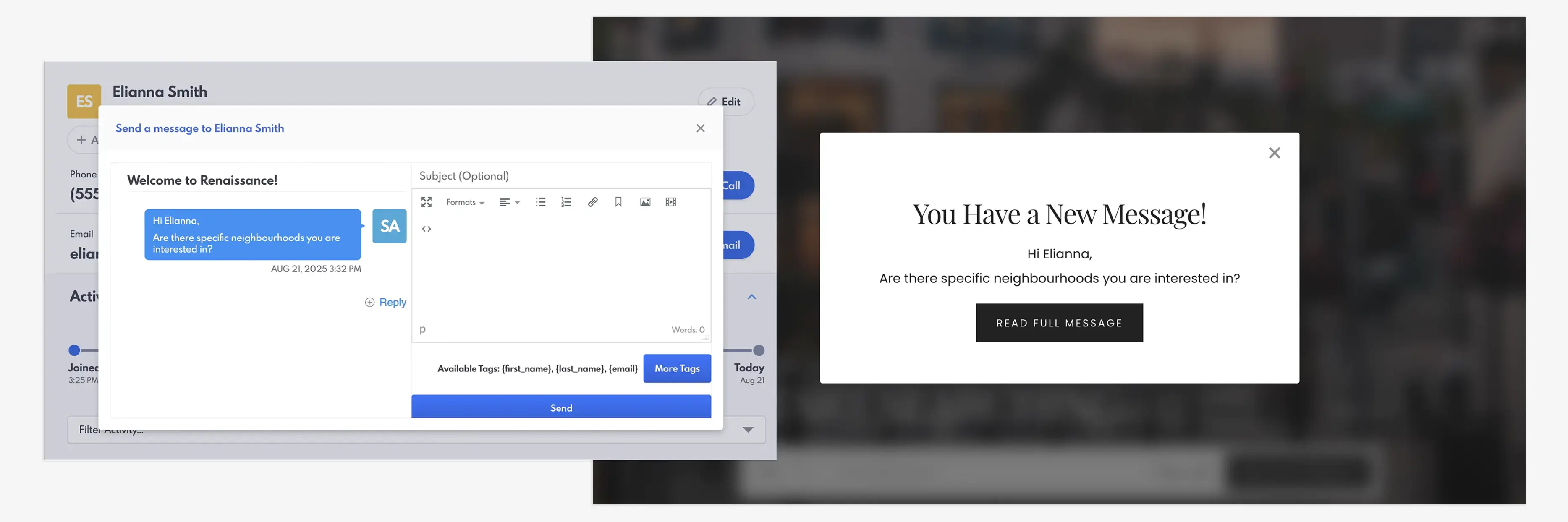 New Renaissance website pop-up message.