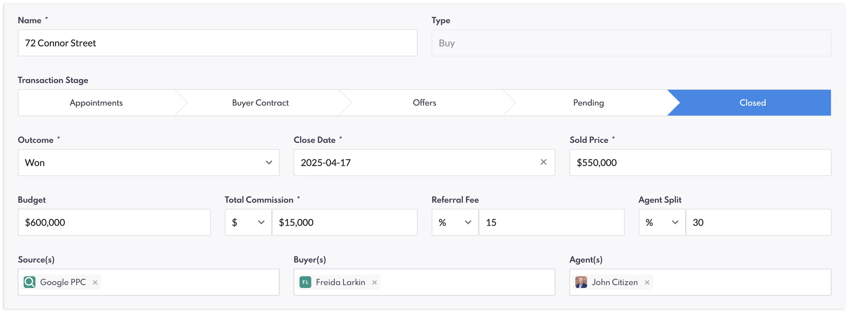 REW Deals Closed stage page.