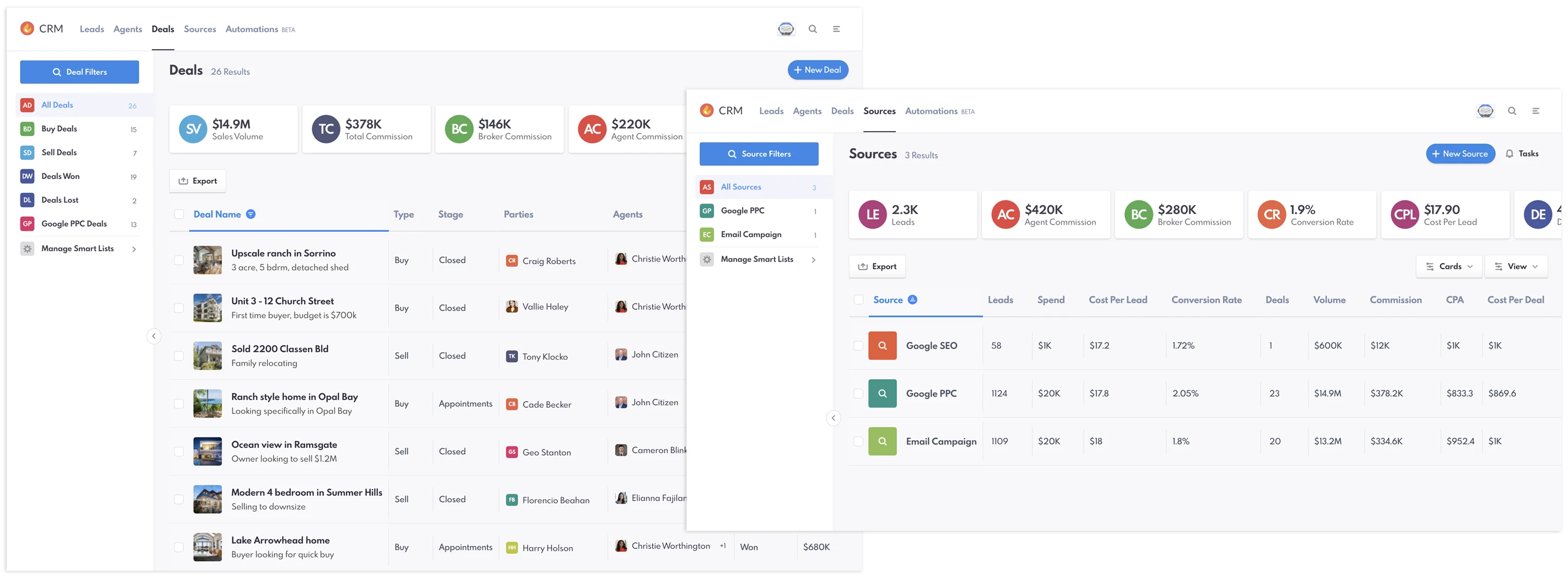 REW Deals and Sources dashboard.