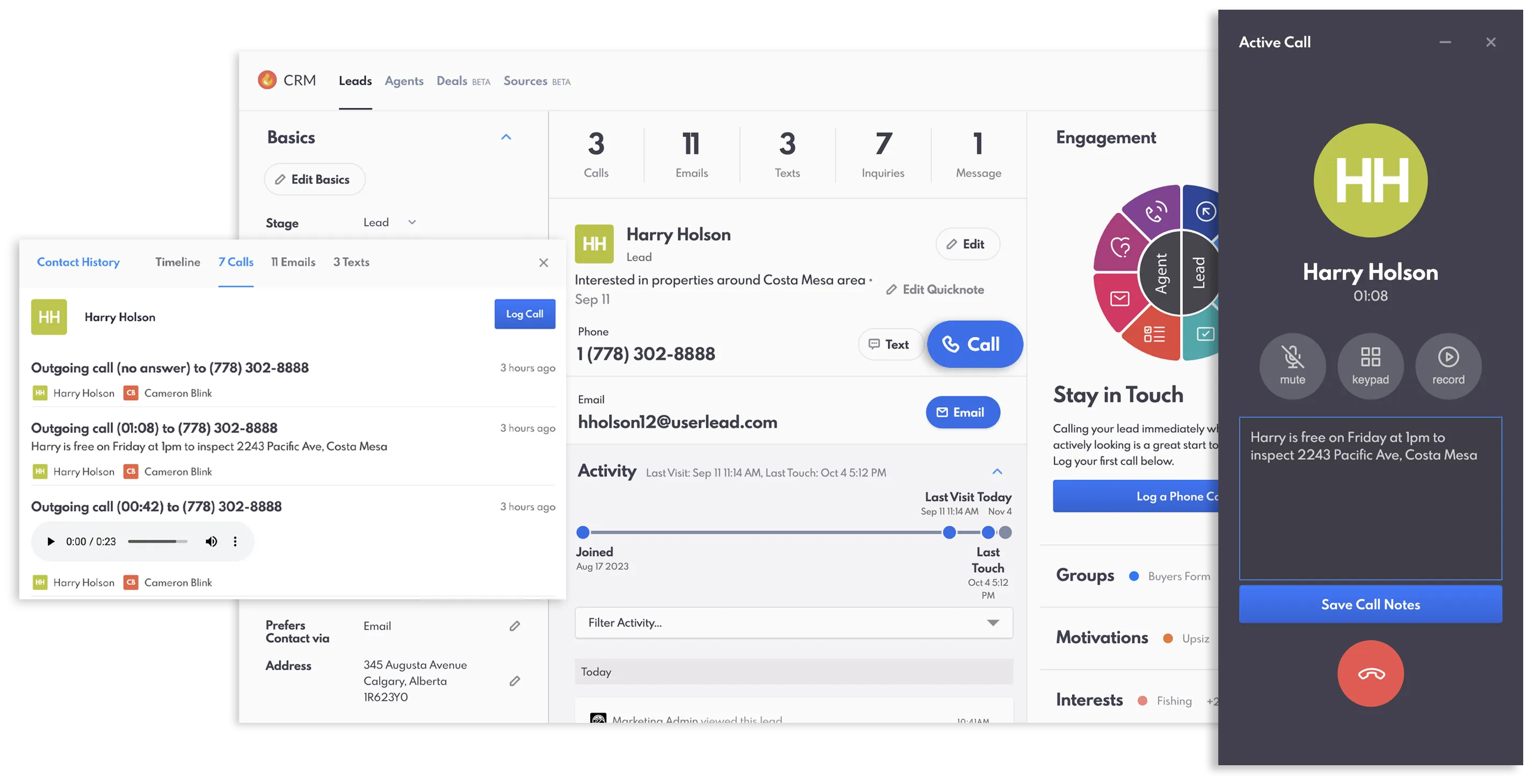 The Dialer features on REW CRM.