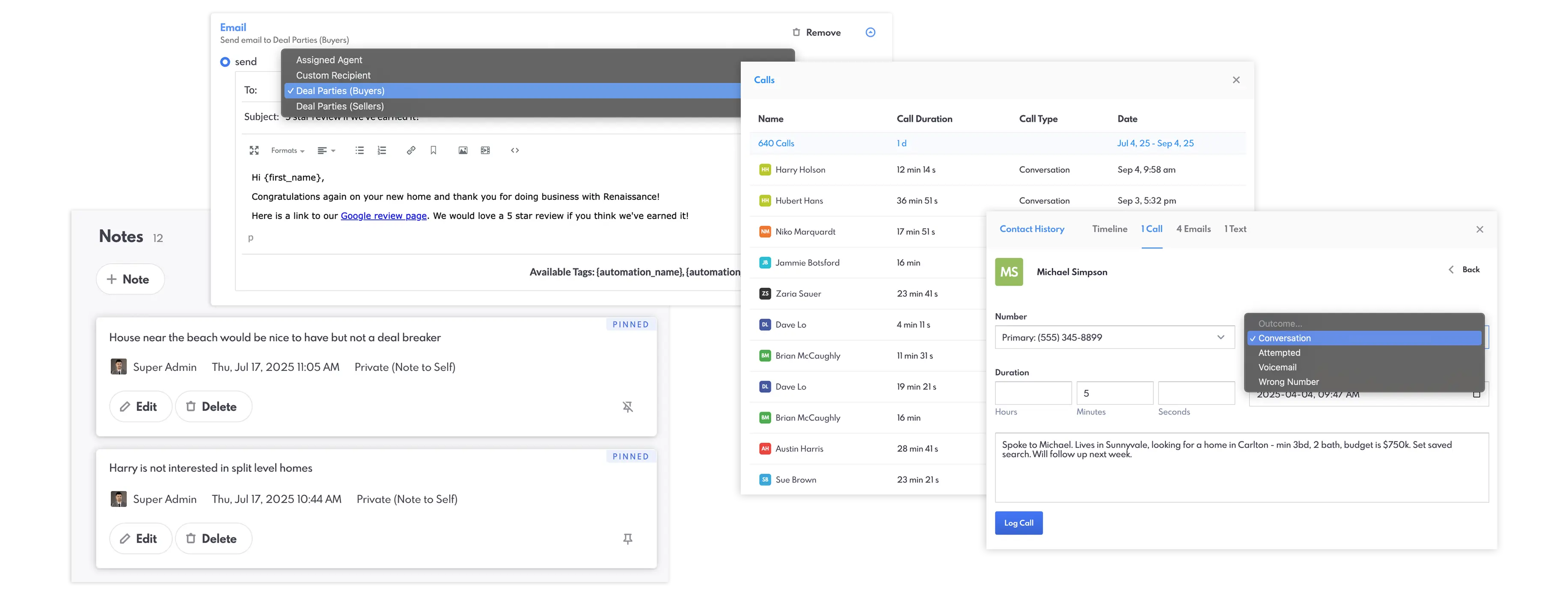 REW CRM features suggested by product advisors.