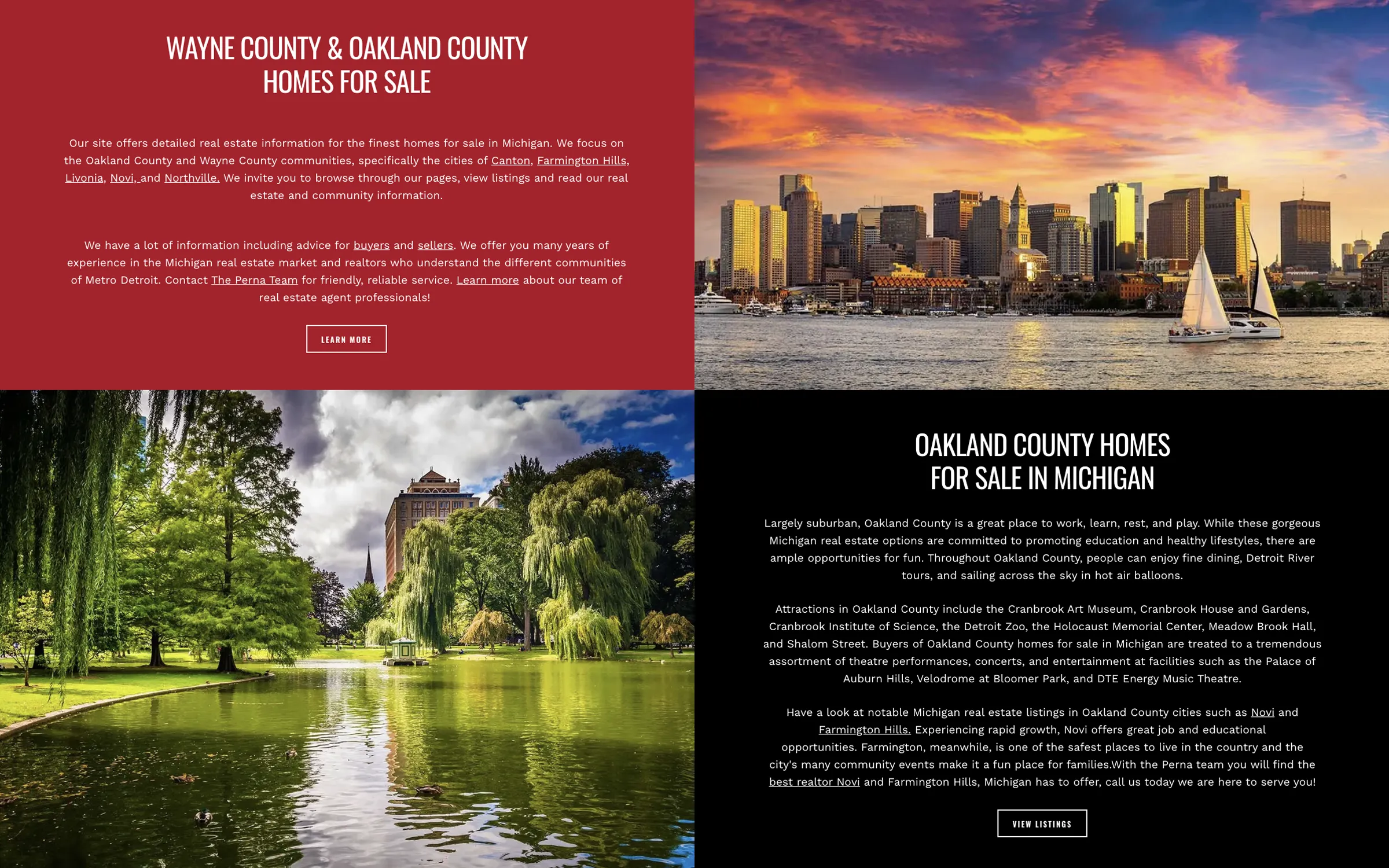 The Perna Team home page CTAs