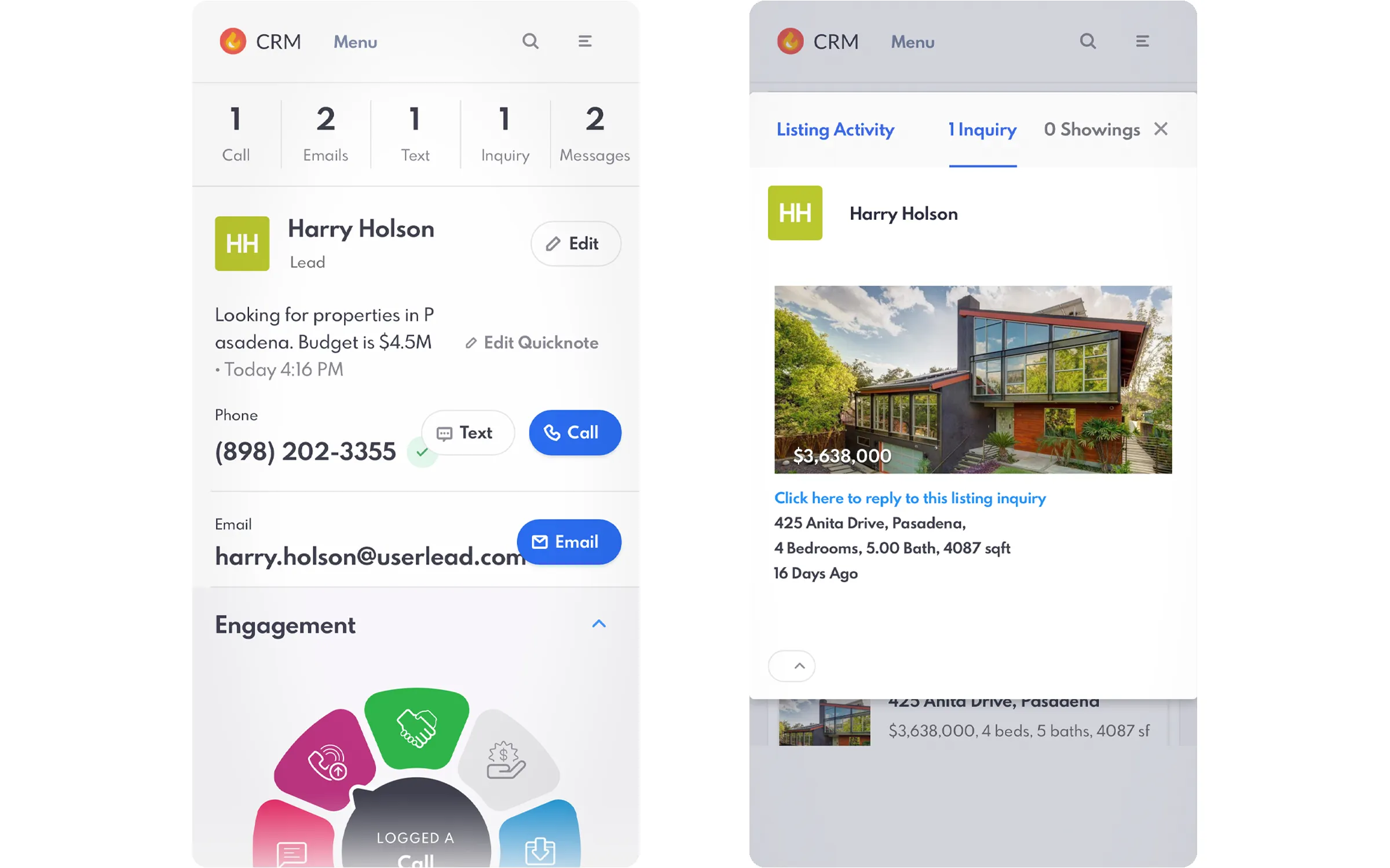 REW CRM Lead Details Page on Mobile