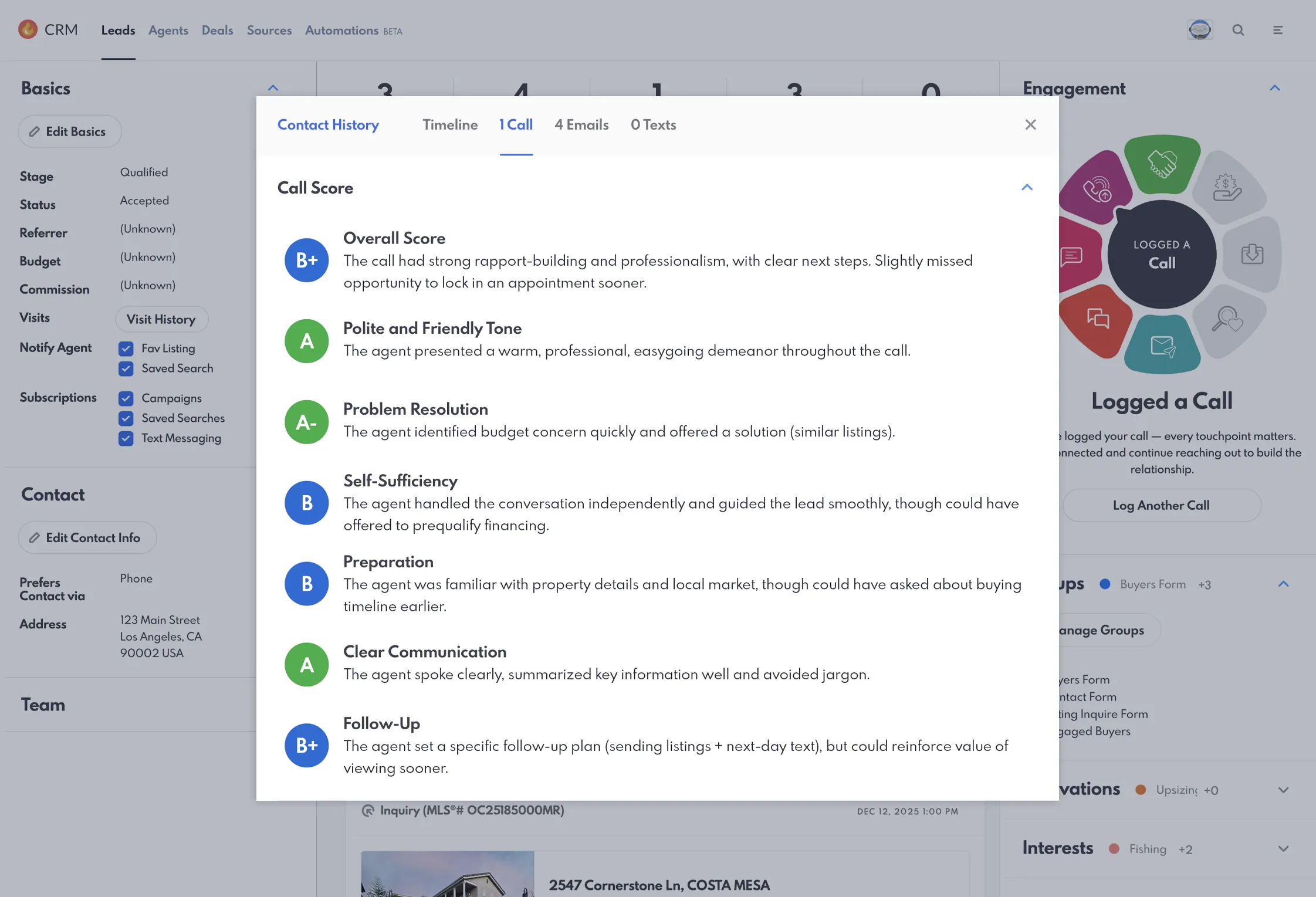 REW CRM lead call score