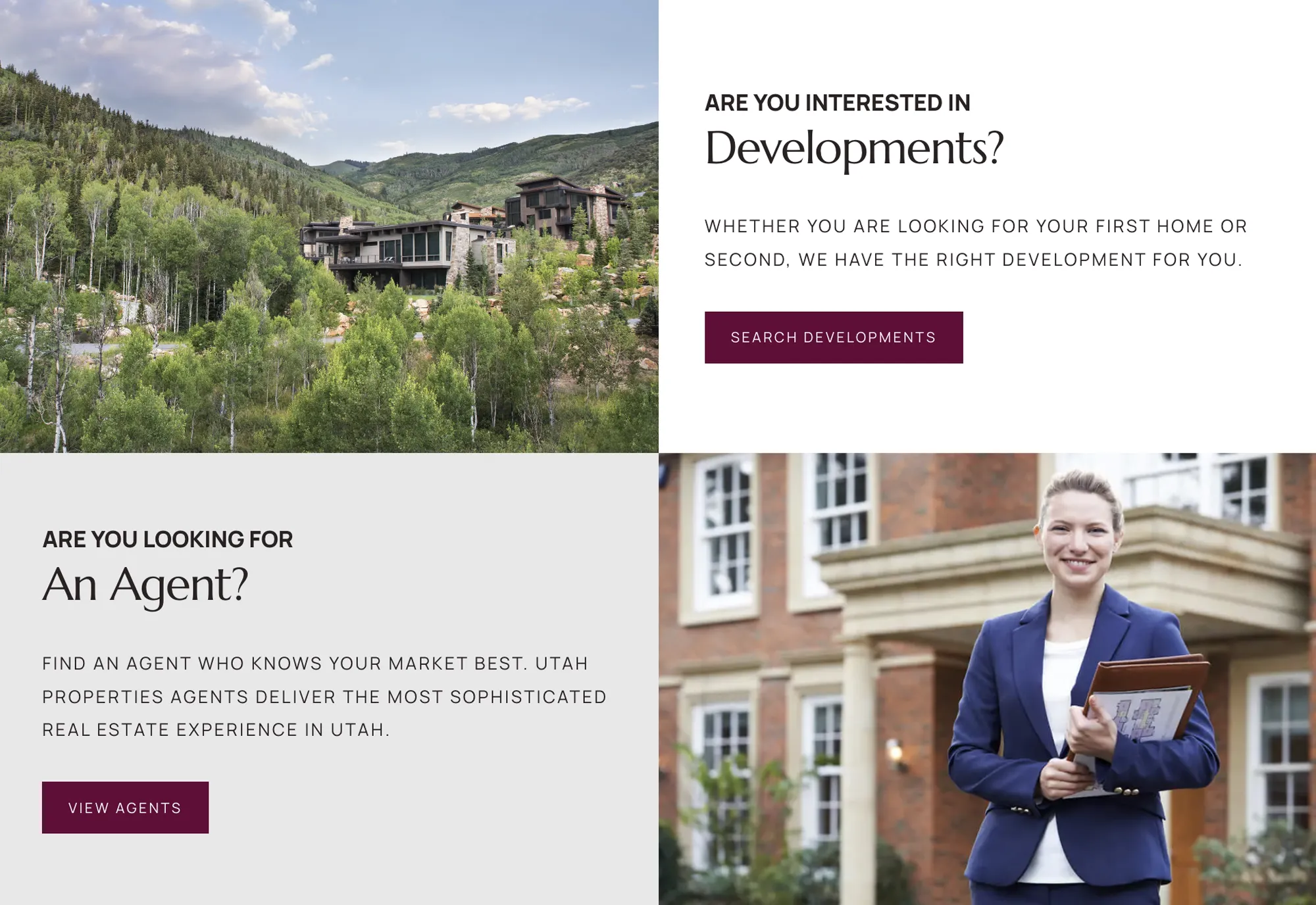 Berkshire Hathaway HomeServices Utah home page CTA blocks