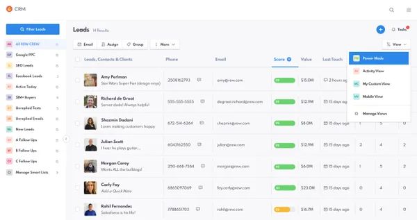 CRM website screenshot