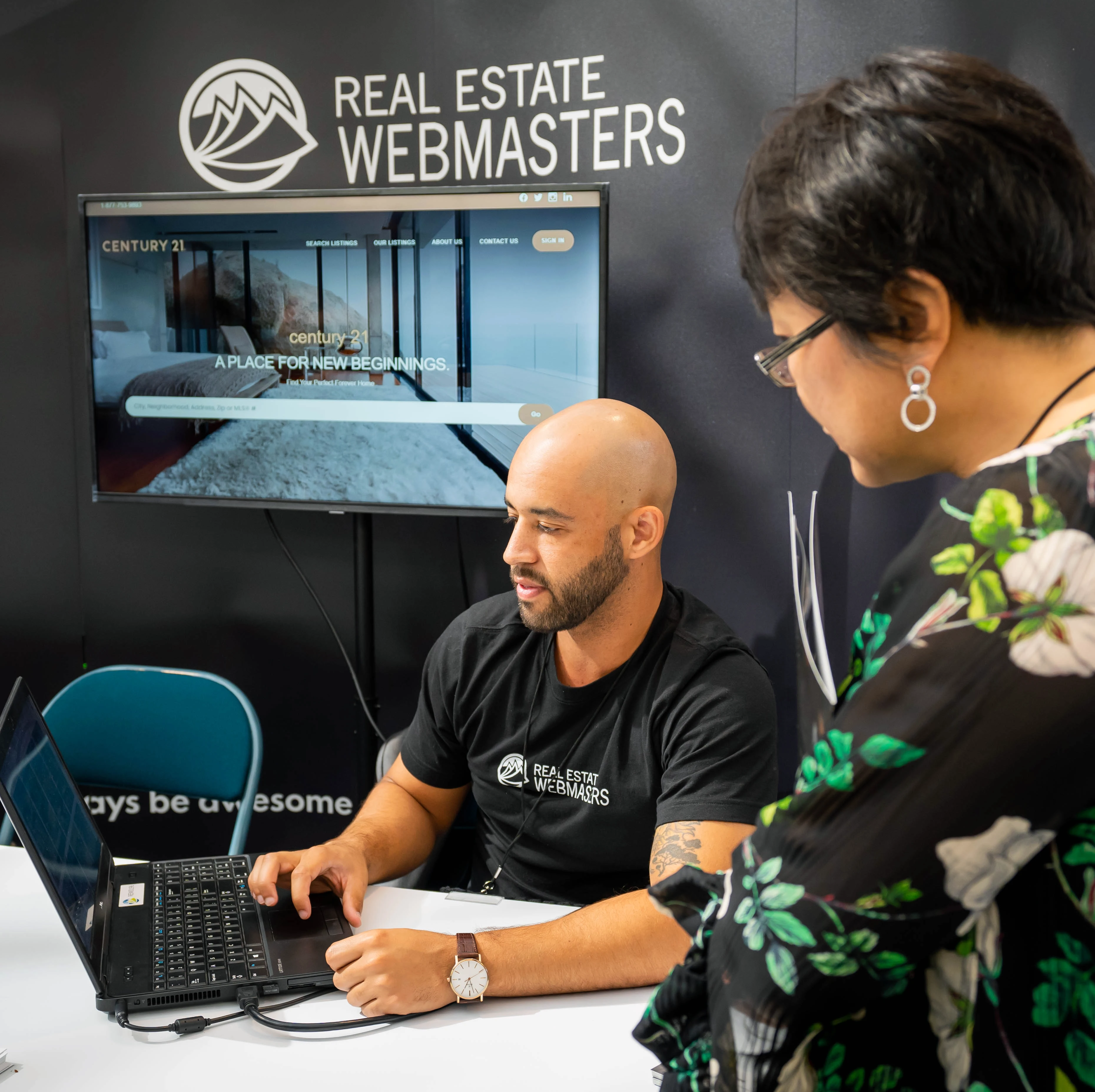 Salesperson giving a product demo of a real estate website