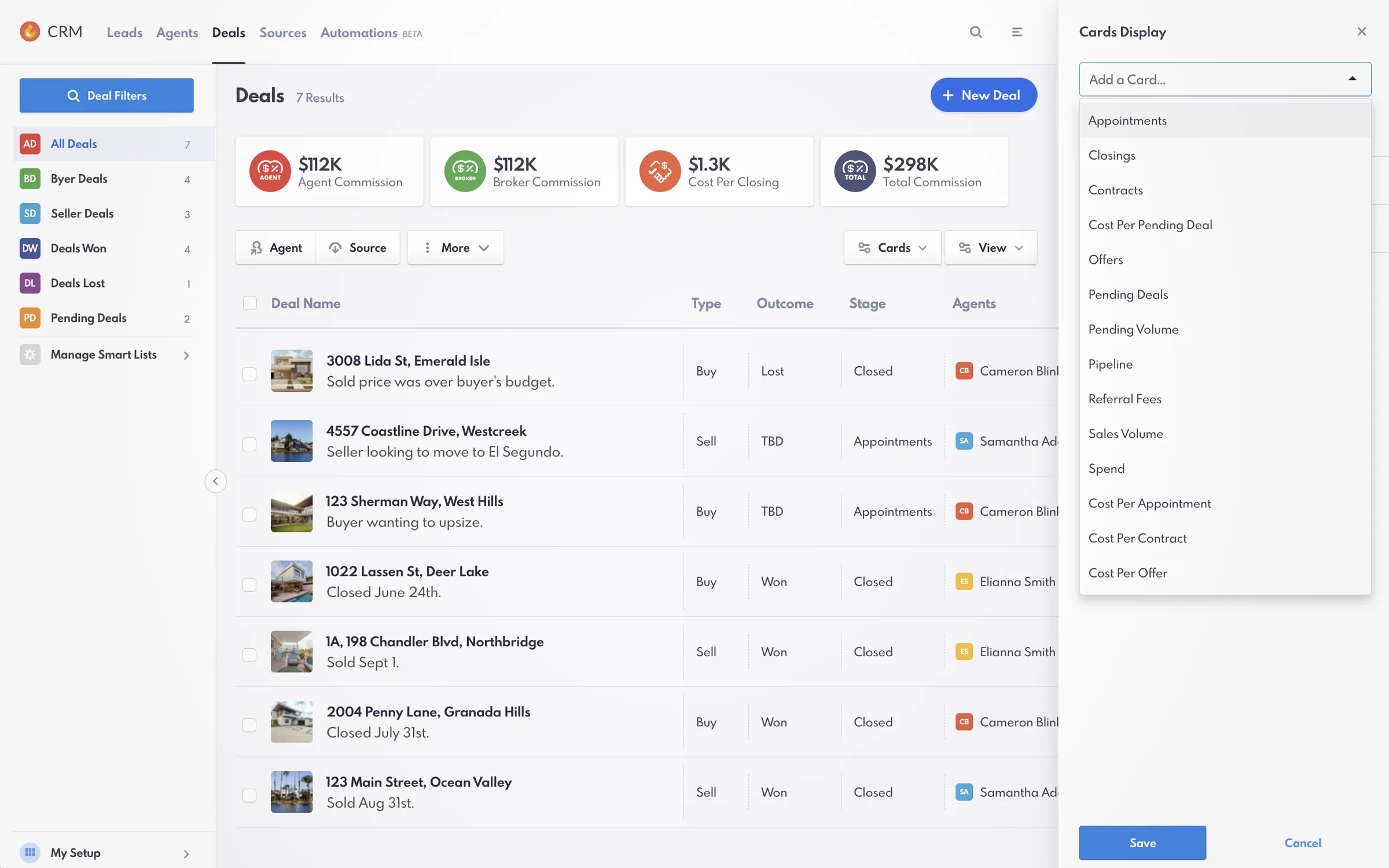 REW Deals home page showing Card Display