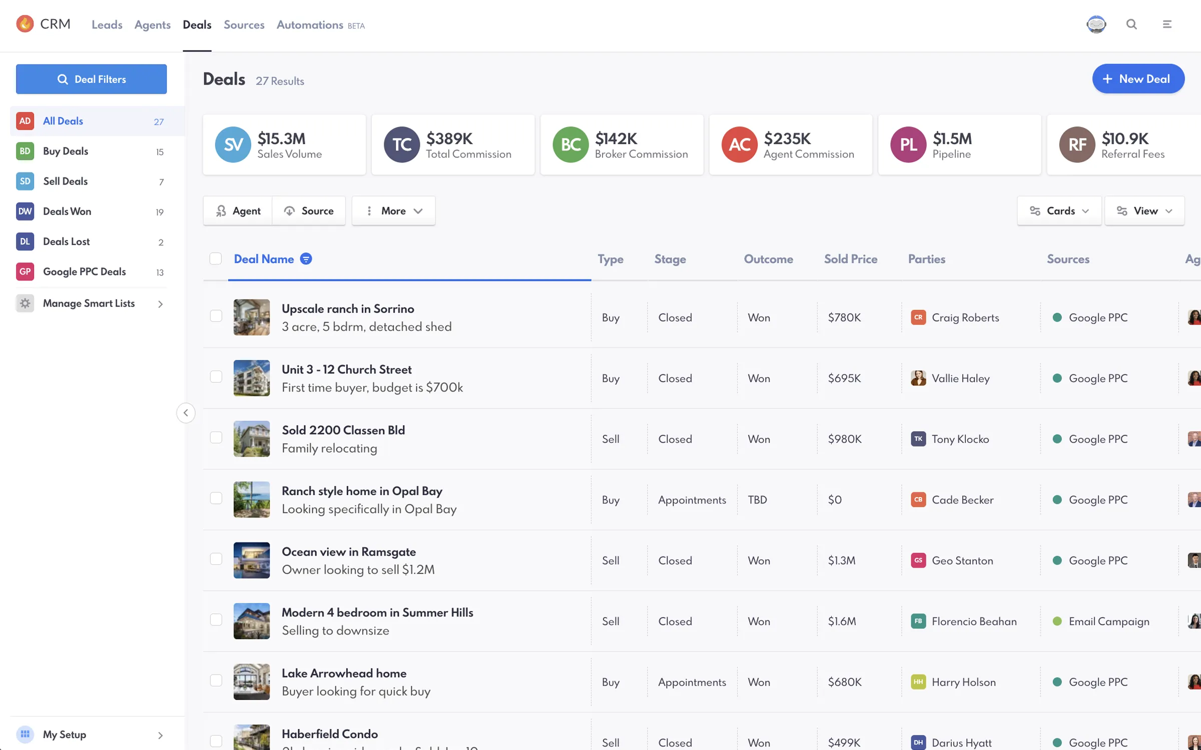 REW CRM Deals Home Page