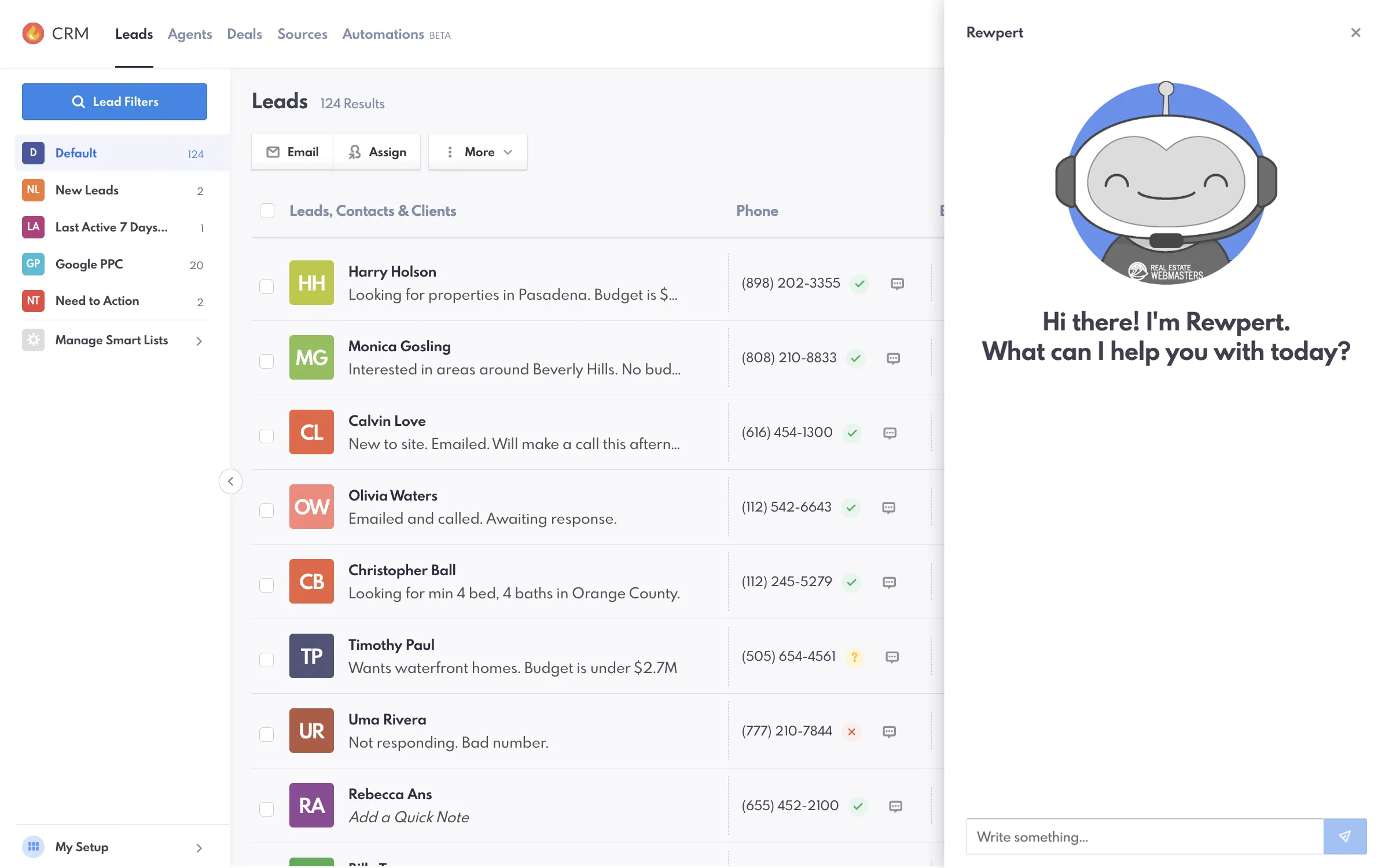 REW CRM with REWpert fly-out menu