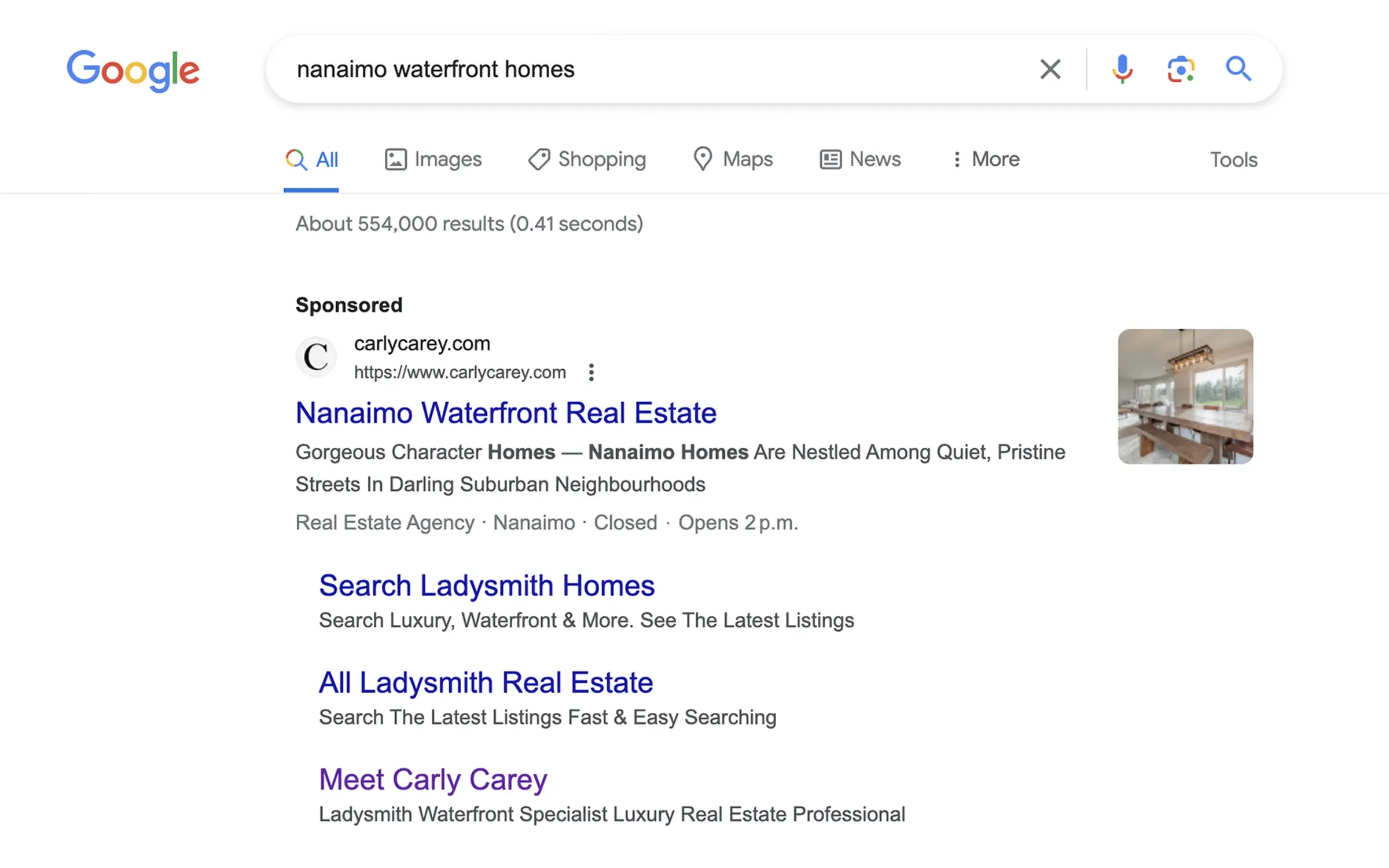 Carly Carey Real Estate Team appears on Google results
