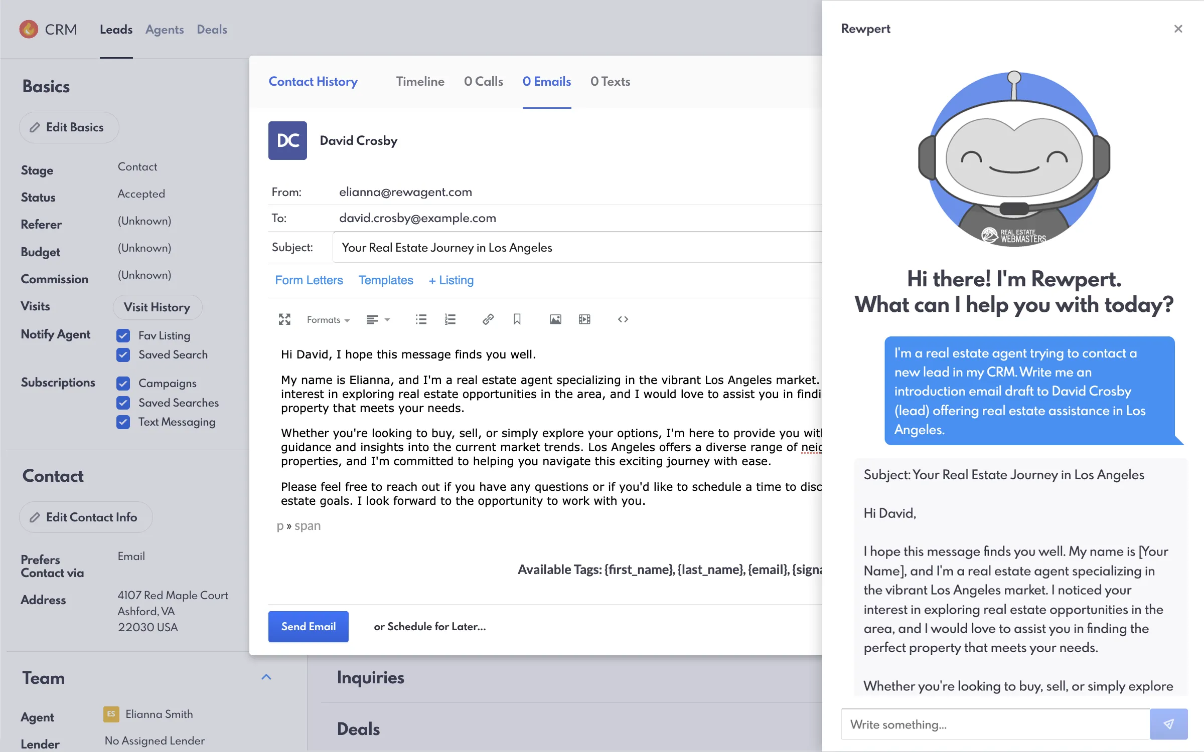 REWpert assistance with email draft