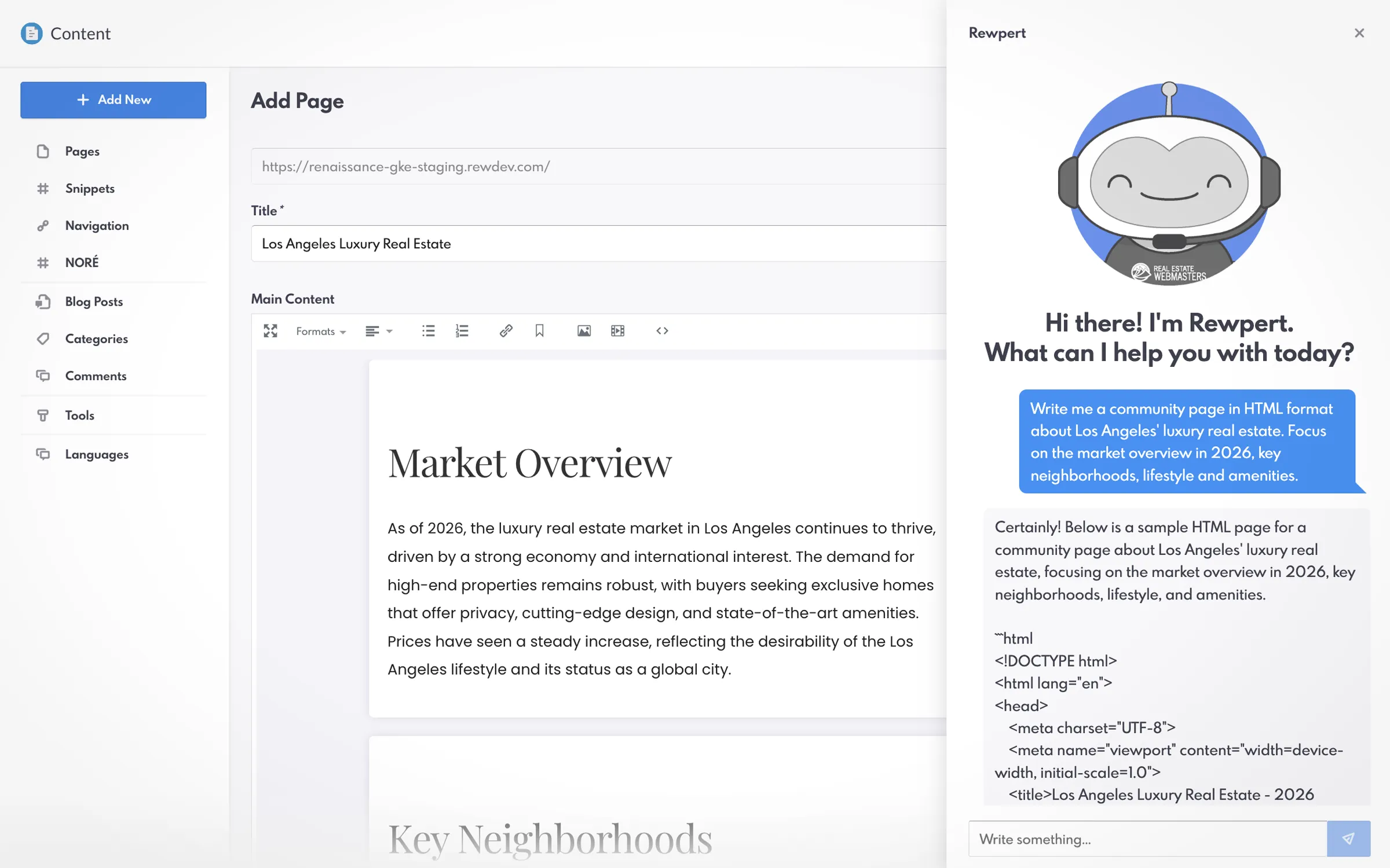 Using REWpert to help with HTML code for a luxury page