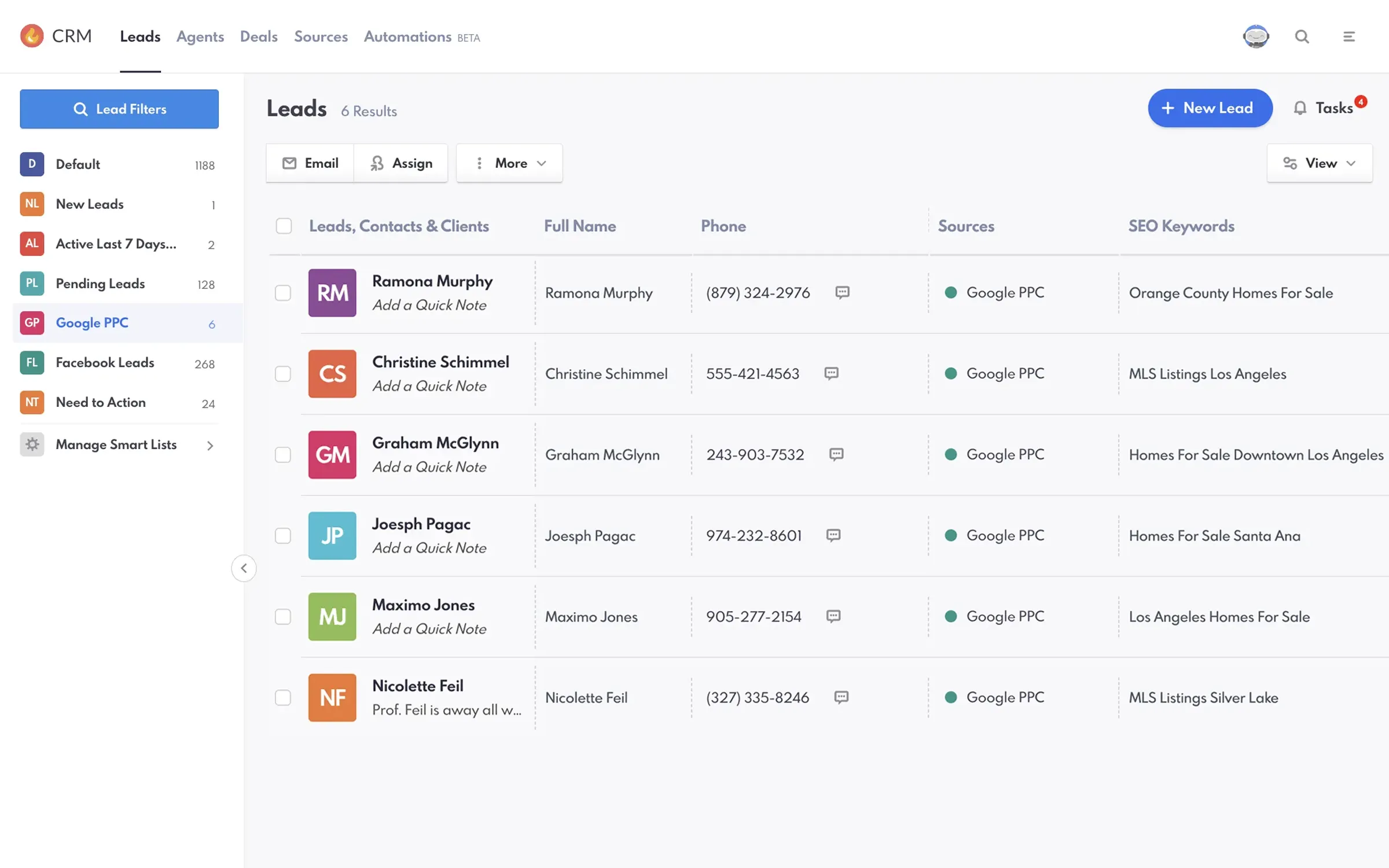 REW CRM Leads Page - Google PPC Leads