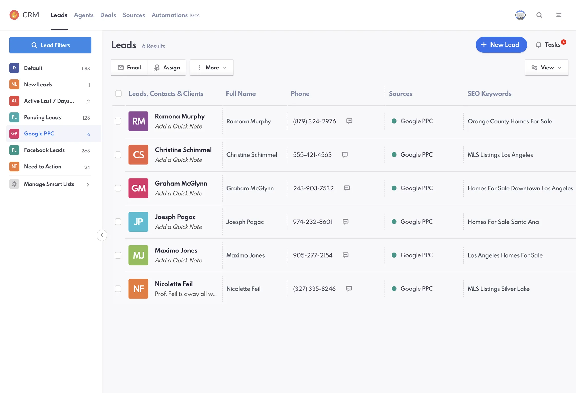 Google PPC leads Smartlist in the REW CRM