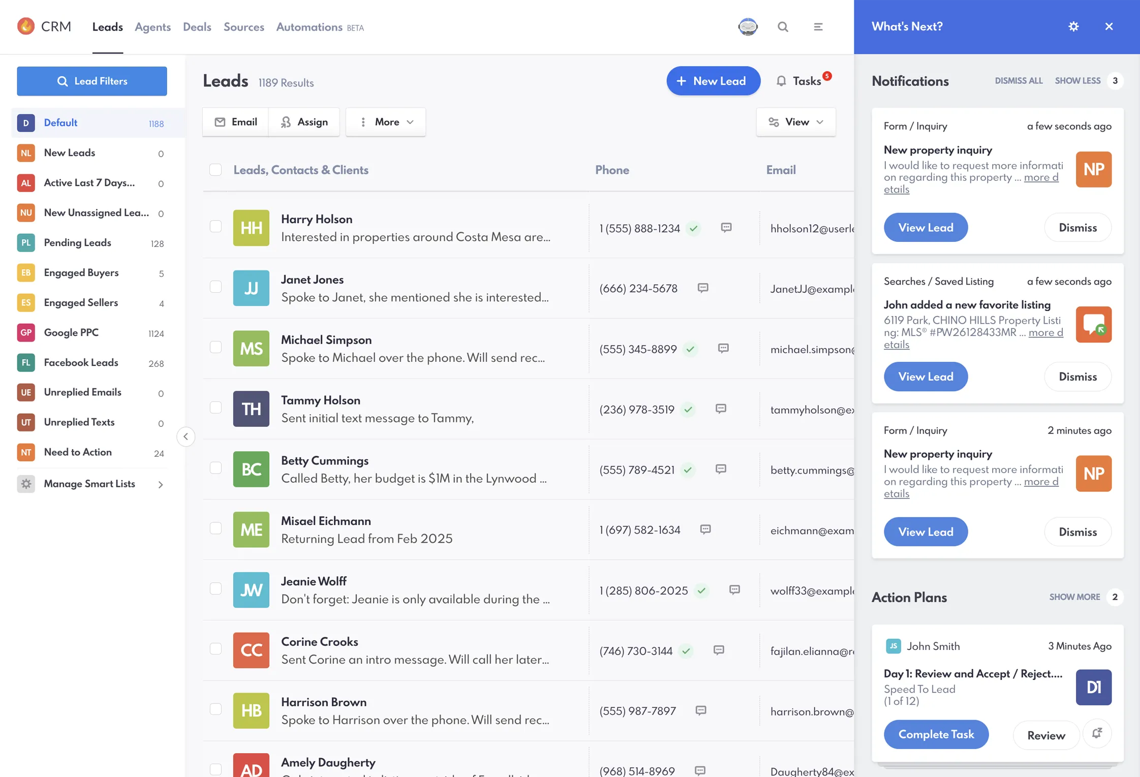 REW CRM Leads Page & Notifications Center